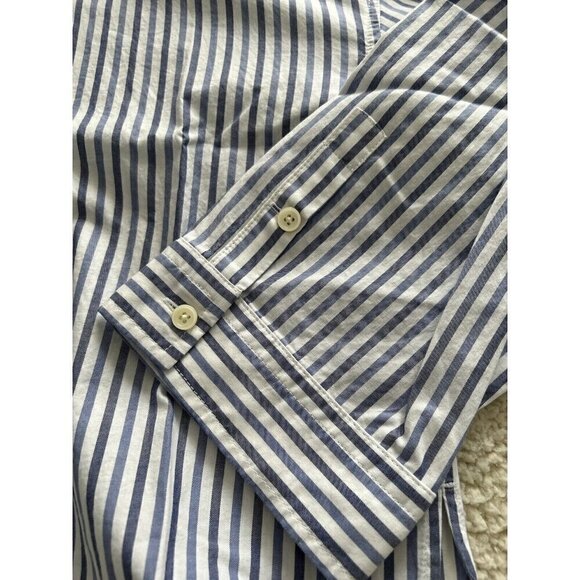 Everlane Long Sleeve Cotton Poplin Crop PJ Top blouse Blue Stripes - Picture 8 of 12